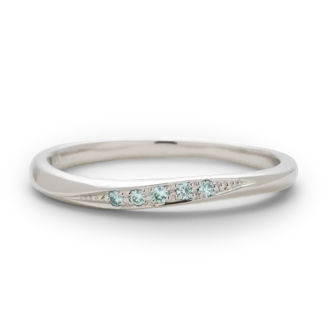 ダイヤモンドリング K10WG 5石 0.025ct / ウェーブライン 細身