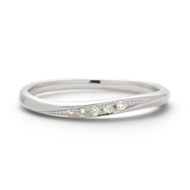 ダイヤモンドリング K10WG 5石 0.025ct / ウェーブライン 細身