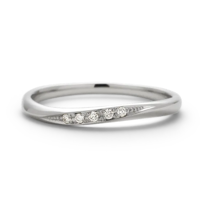 ダイヤモンドリング PT900 5石 0.025ct / ウェーブライン 細身