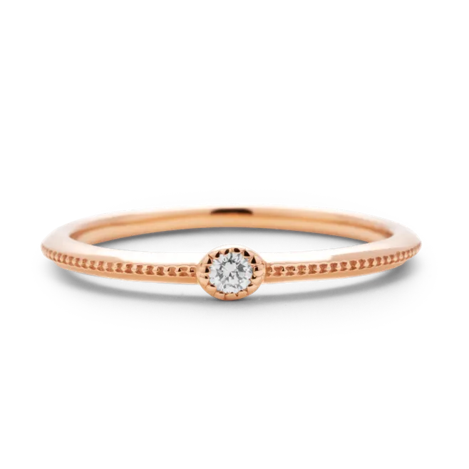 ダイヤモンドリング K18PG 1石 0.03ct / ミル打ち