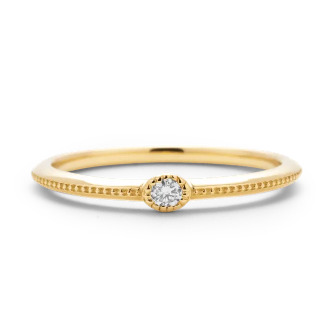 ダイヤモンドリング K18YG 1石 0.03ct / ミル打ち