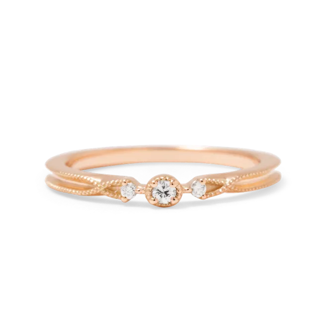 ダイヤモンドリング K10PG 3石 0.04ct / ミル打ち