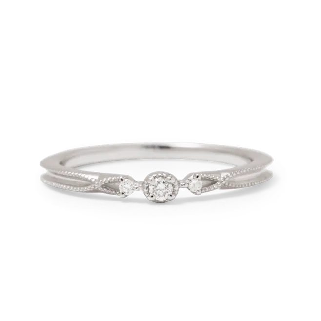 ダイヤモンドリング K10WG 3石 0.04ct / ミル打ち