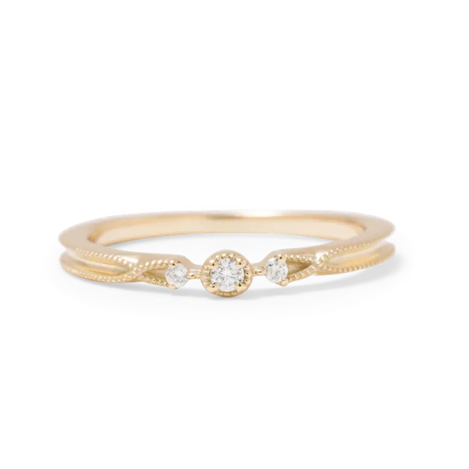 ダイヤモンドリング K10YG 3石 0.04ct / ミル打ち