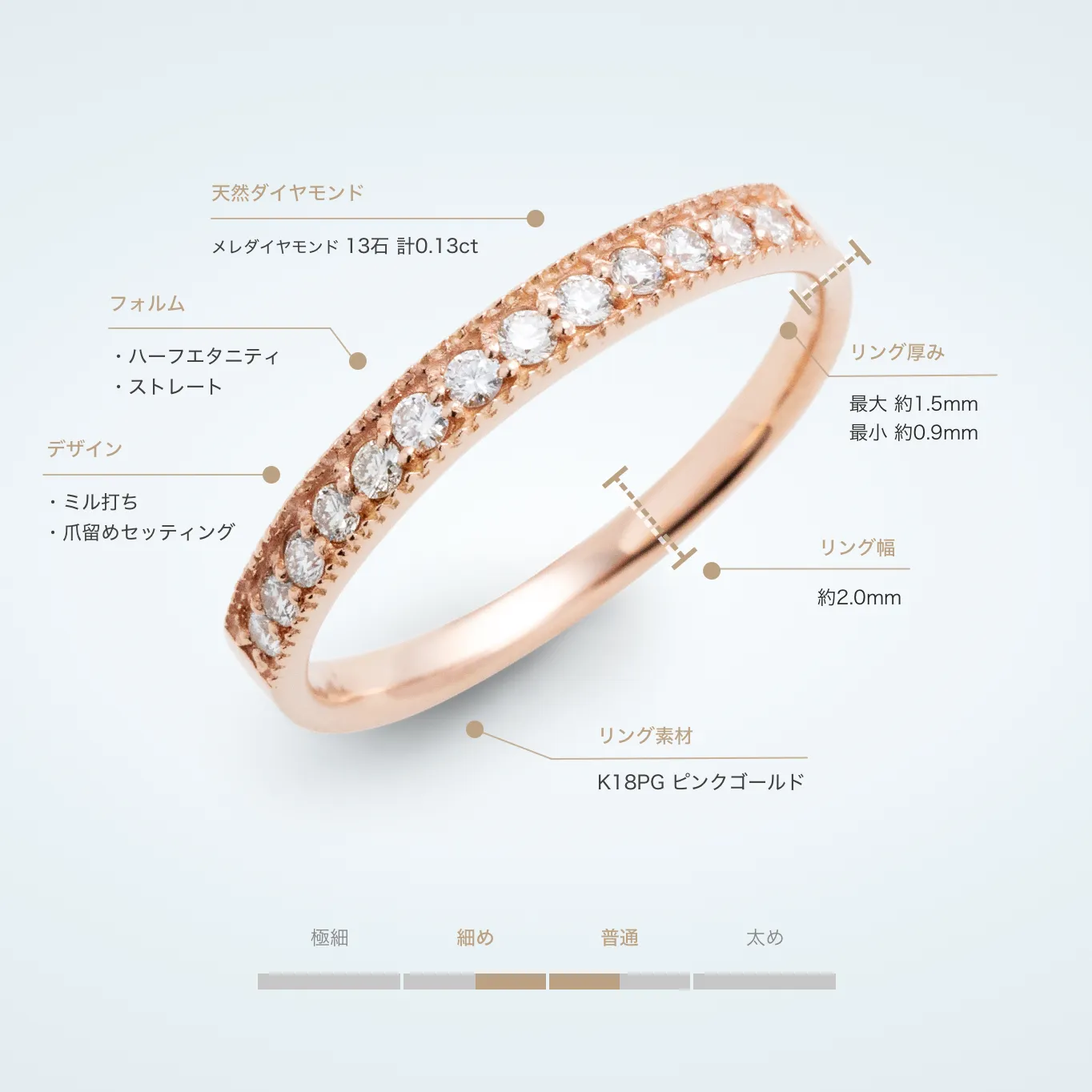 エタニティリング ミル打ち 0.13ct K18PG ピンクゴールド – facett