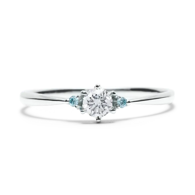 アイスブルーダイヤモンドリング 0.1ct PT900 6本爪留め 極細