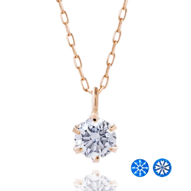ダイヤモンドネックレス 1粒 6本爪 0.1ct Heart&Cupid K18PG ピンクゴールド