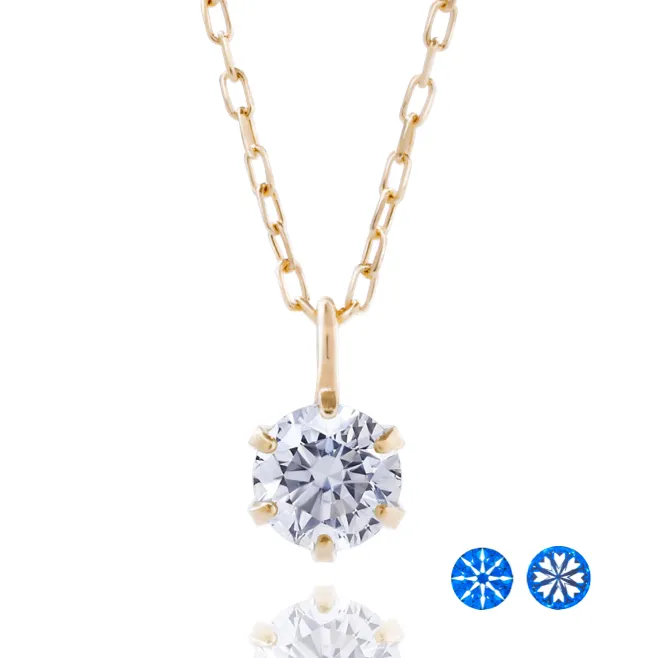 ダイヤモンドネックレス 1粒 6本爪 0.1ct Heart&Cupid K18YG イエローゴールド