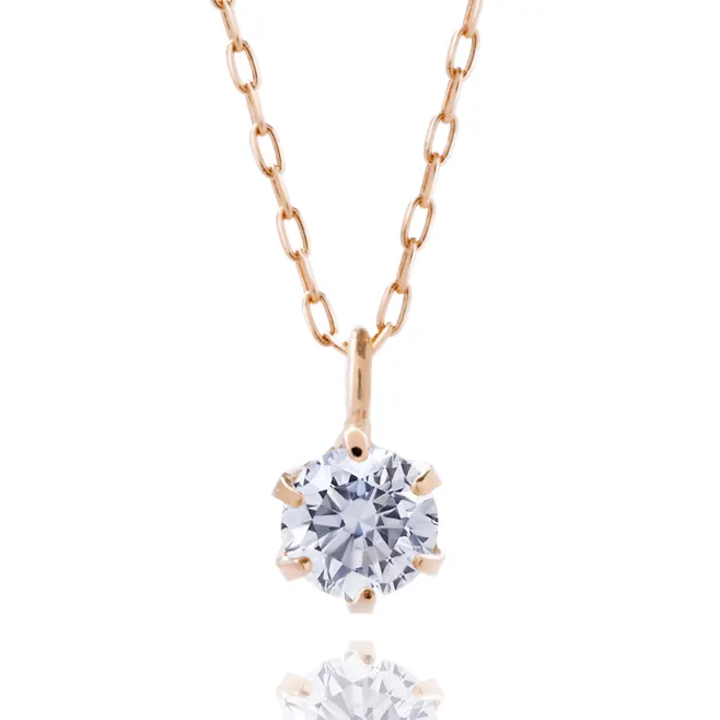 ダイヤモンドネックレス 1粒 6本爪 0.1ct K18PG ピンクゴールド